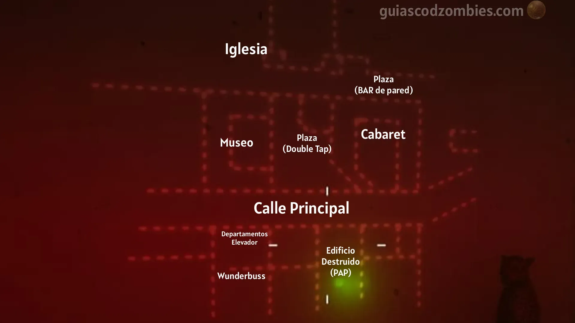 Mapa del cine con punto verde para muñecos